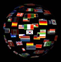 Flags of various nations forming a globe