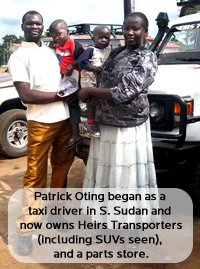 Patrick Oting began as a taxi driver in S. Sudan and now owns Heirs Transporters and a parts store